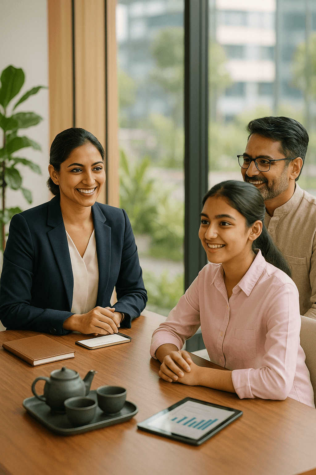 Family meeting a career expert.